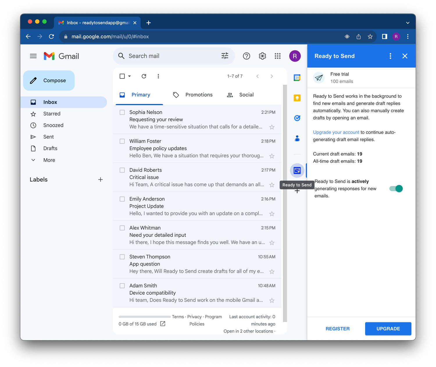 Ready to Send Add-on in Gmail