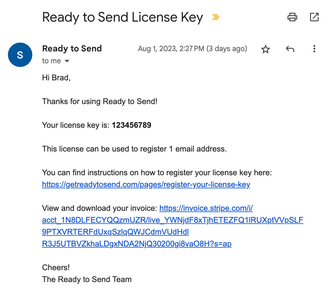 License key email