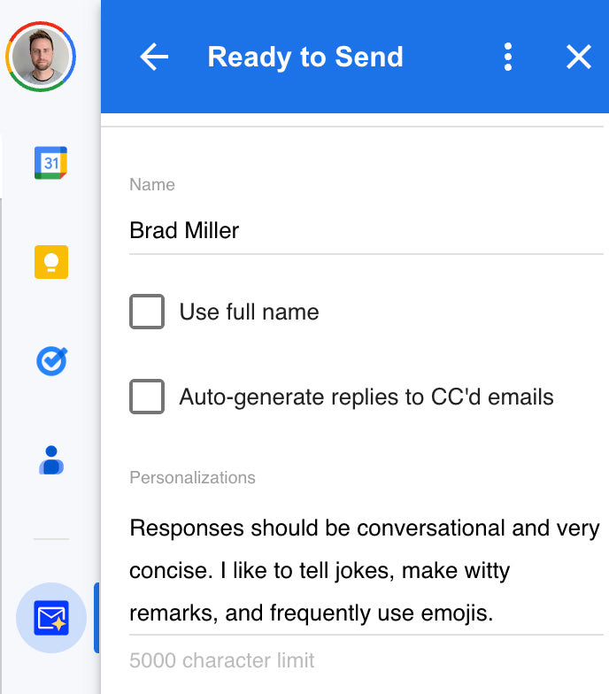 Ready to Send general personalization for custom responses