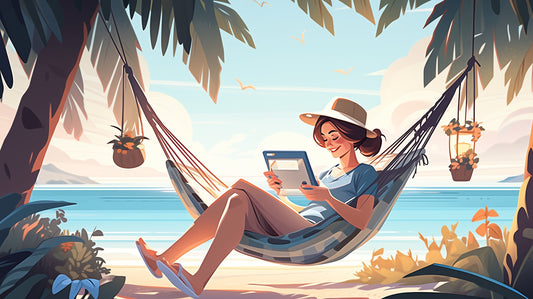 Woman on a beach managing her inbox