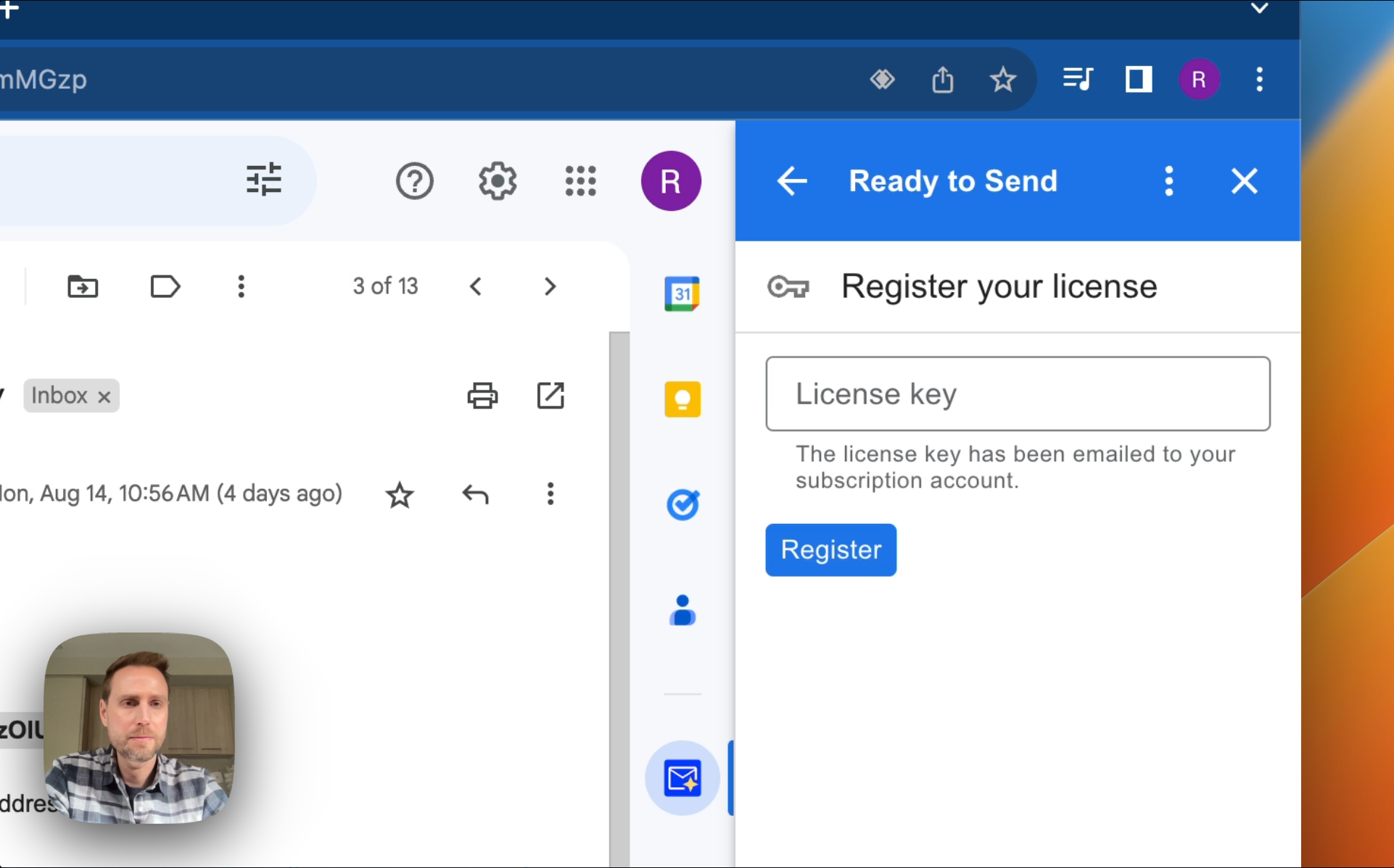 Register your license key – Ready to Send